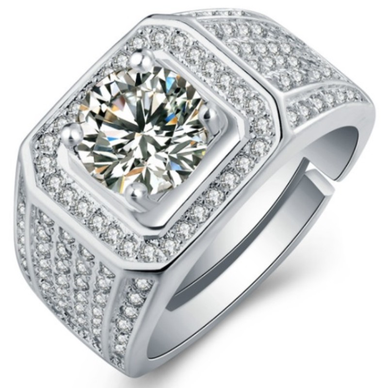 Homens anéis de zircônia cúbica homens anéis de noivado 925 prata esterlina anéis de promessa para homens anéis de casamento dos homens