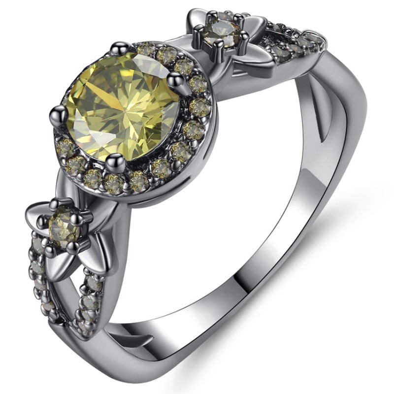 Anéis de ouro preto mulheres anéis ametista amarelo rubi granada anéis 925 prata esterlina platina anéis de ouro branco birthstone jóias